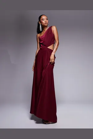 ASOS Satin twist strap cut out maxi dress in burgundy