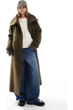 ASOS Brushed funnel neck trench coat in khaki