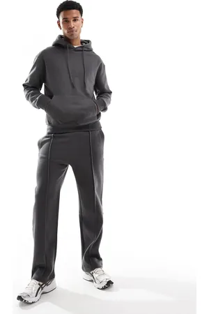 Bershka Jersey hoodie and wide leg jogger in charcoal
