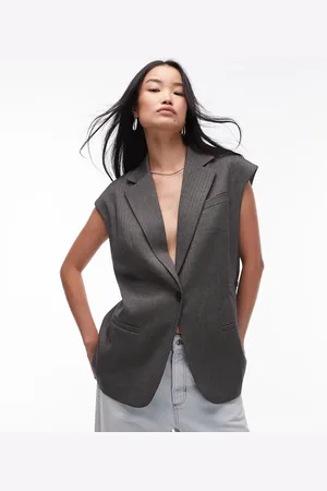 Topshop Sleeveless herringbone blazer in