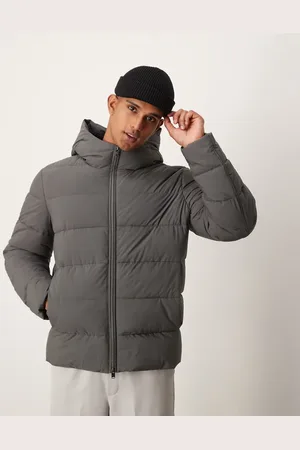 MANGO Technology hooded puffer jacket in charcoal