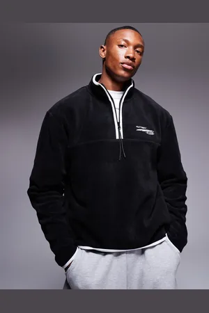 ASOS Boxy oversized fleece half zip sweatshirt with contrast binding and print in