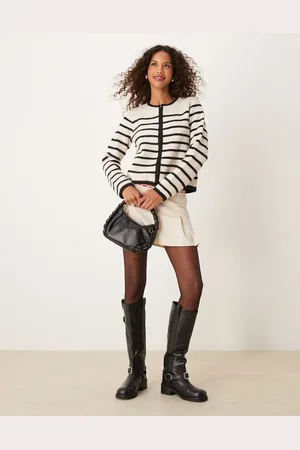 MANGO Zip through striped cardigan in