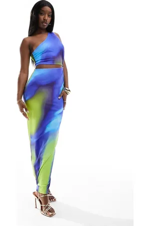 Simmi London Simmi one shoulder knot detail cut out maxi dress in marble print