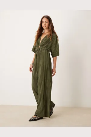 Y.A.S Y.A.S plisse wide leg jumpsuit in khaki