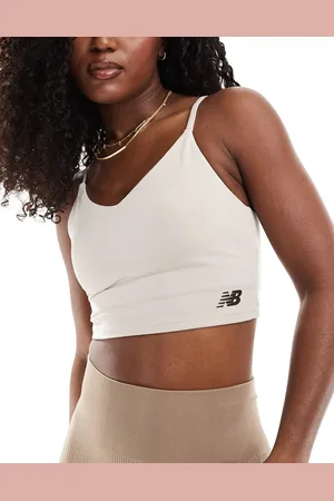 New Balance Linear Heritage soft bra top in moonrock