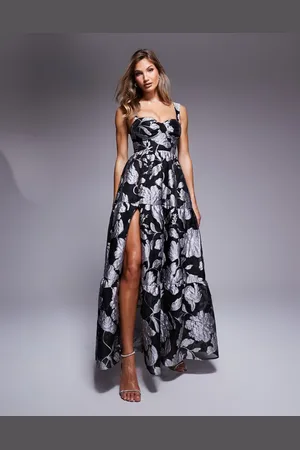 ASOS Jacquard corseted strappy maxi dress in mono floral