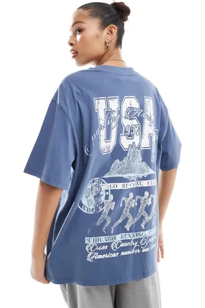 ASOS Boyfriend fit t-shirt with USA running graphic in navy