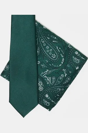 ASOS Satin tie in forest with paisley pocket square