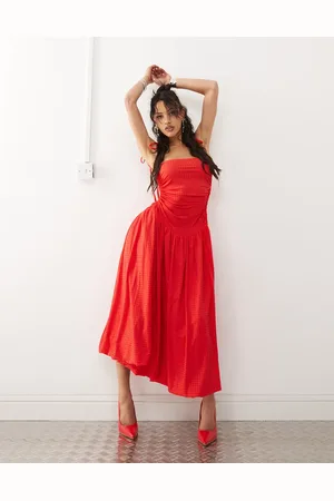 Amy Lynn Alexa puffball midi dress with allover rhinestone in cherry