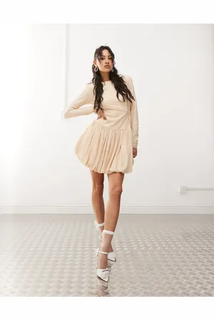 Amy Lynn Scoop back allover lace mini dress with bubblehem in milk