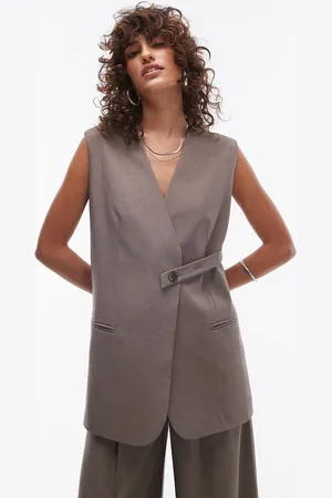 Topshop Co-ord sleeveless tab detail waistcoat in sand