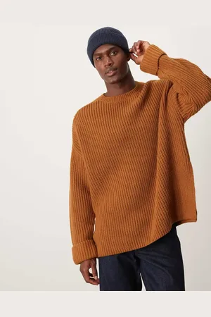 ASOS Oversized wool mix heavyweight rib jumper with in tan