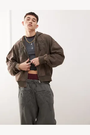 Weekday Boxy fit zip through hoodie with destiny embroidery in washed