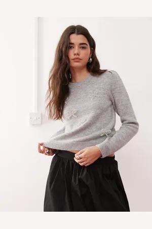 Miss Selfridge Diamante puff sleeve jumper in marl