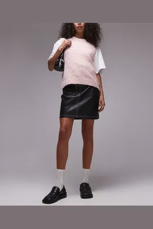 Topshop Faux leather mini skirt in with contrast stitching