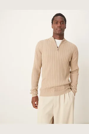 ASOS Essential muscle fit knitted rib quarter zip jumper in taupe