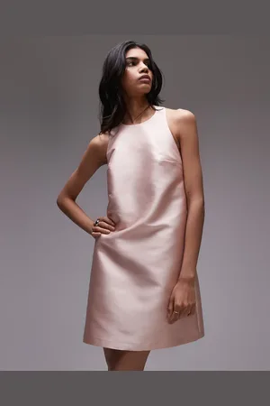 Topshop Halter neck mini dress in structured pink blush