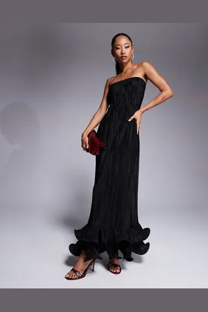 ASOS Bandeau plisse maxi dress with dramatic curly hem in