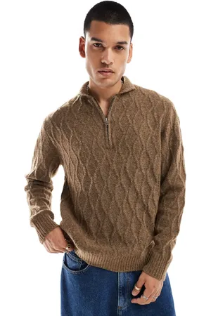 Native Youth Quarter zip cable knit funnel neck jumper in