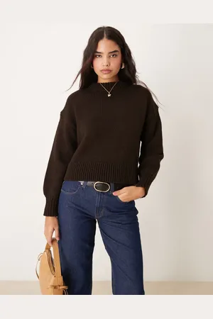 MANGO Oversized crew neck jumper in brown