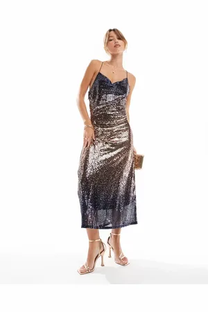 ONLY Sequin midi dress in gold ombre