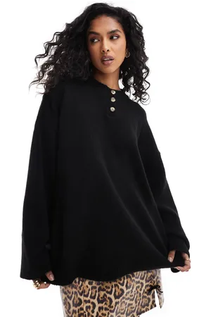 ASOS ASOSD DESIGN oversized henley knitted jumper in with contrast placket