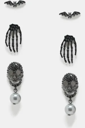 ASOS Pack of 3 earrings with skeleton and bat design