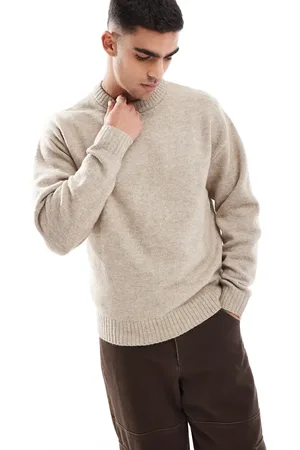JACK & JONES Oversized fluffy crew neck jumper in beige