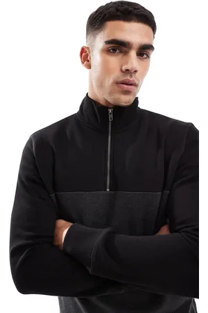 French Connection French Connection colourblock half zip sweatshirt in black and grey