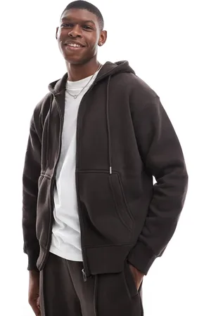 Bershka Washed zip through hoodie tracksuit in chocolate