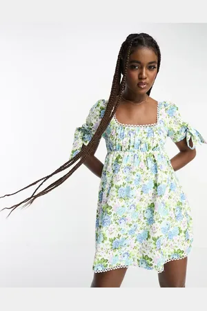 The Frolic Exclusive edge detail puff sleeve mini dress in vintage bloom floral