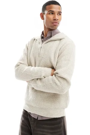 Threadbare Chunky knit quarter zip jumper in ecru marl