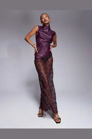 ASOS Lace bias maxi skirt in burgundy