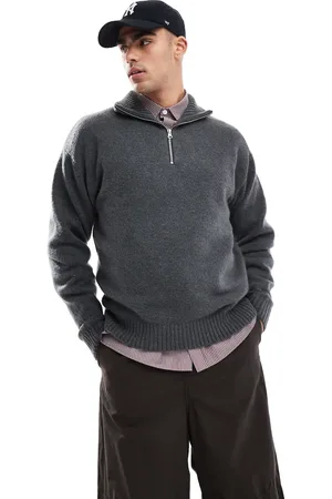 JACK & JONES Fluffy knitted half zip in dark