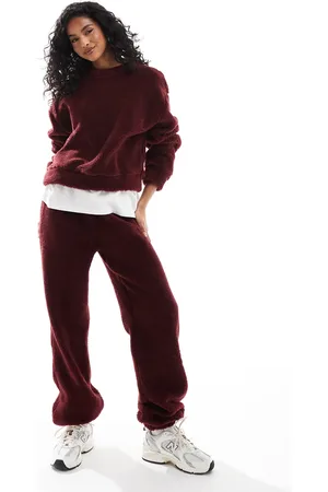 ASOS Borg cuffed jogger co ord in burgundy