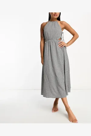 The Frolic Exclusive rubellite woven tie detail hater midaxi summer dress in black and white textured gingham