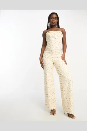The Frolic Exclusive strapless wide leg jumpsuit with scallop hem in vintage floral