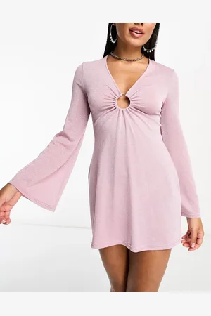 The Frolic Exclusive serpentine long sleeve mini summer dress in lilac