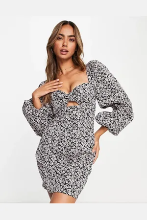 The Frolic Exclusive floral jacquard volume sleeve mini dress in and pink