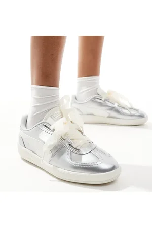PUMA Palermo trainers with ribbon laces in metallic