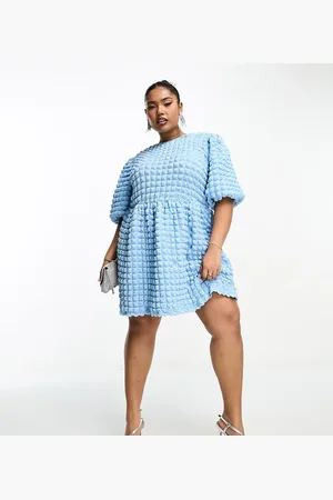 The Frolic The Frolic exclusive Plus textured tie back bubble mini dress in blue