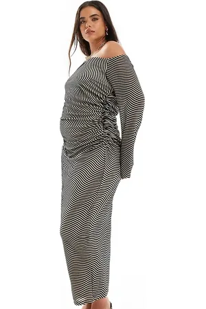 Pretty Lavish Asymmetric knot midaxi dress in and cream