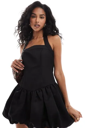 The Frolic Exclusive heavy satin halterneck puff ball mini dress in