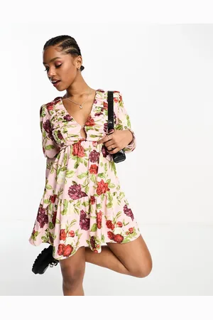 The Frolic Exclusive rose garden floral print babydoll mini dress in dusty