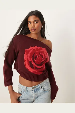 Miss Selfridge Off the shoulder slouchy knit rose jumper