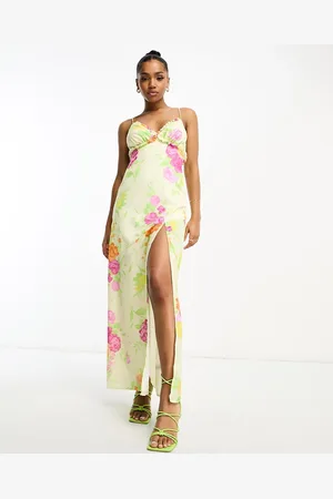 The Frolic Exclusive bloom floral print asymmetric ruffle maxi dress in