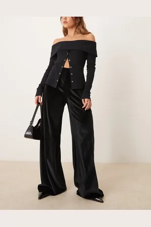 Miss Selfridge Velvet wide leg trousers in