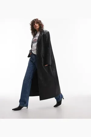 Topshop Faux leather longline coat in