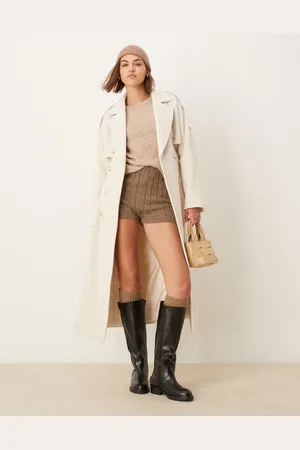 The Frolic Exclusive double breasted belted maxi formal coat in cream